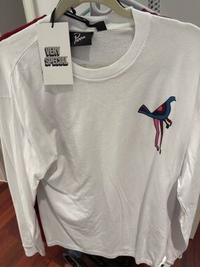 PARRA White Long-Sleeve Tee with Colorful Bird Graphic